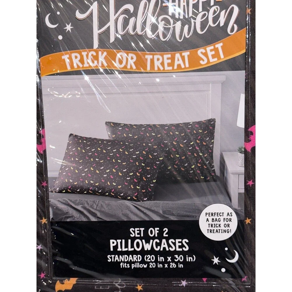 Halloween Rainbow Bats Pillow Sheet Set NEW